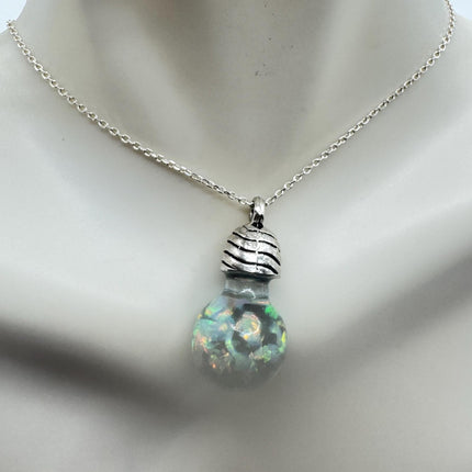 Vintage Blue Fire Floating Opal Necklace Sterling Silver