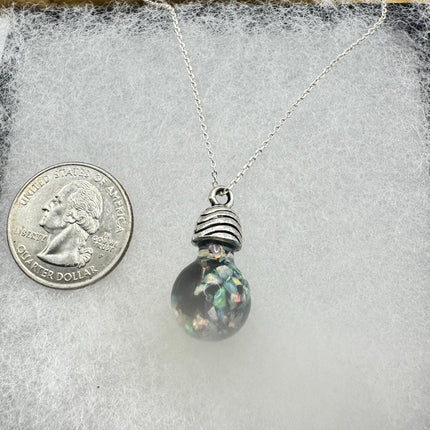 Vintage Blue Fire Floating Opal Necklace Sterling Silver