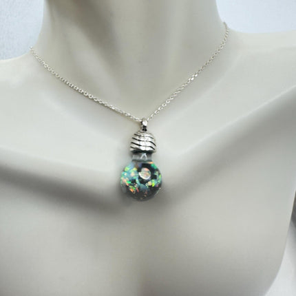 Vintage Blue Fire Floating Opal Necklace Sterling Silver