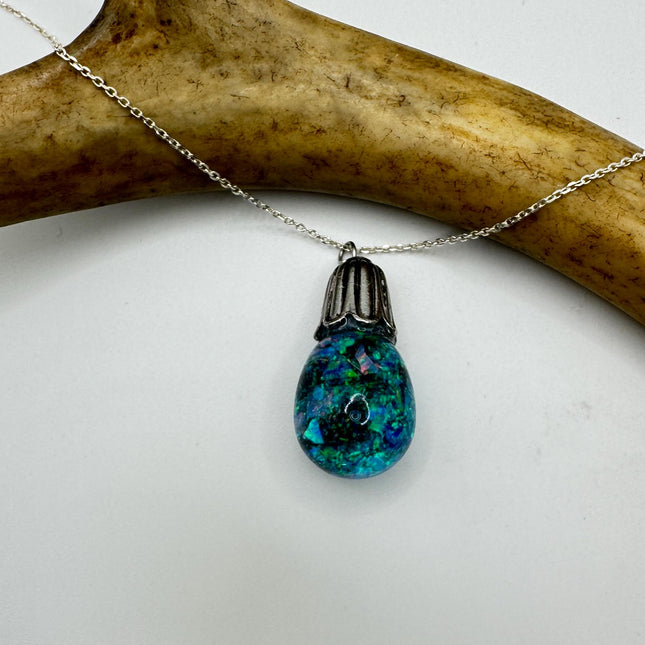 Vintage Blue Fire Floating Opal Necklace Sterling Silver
