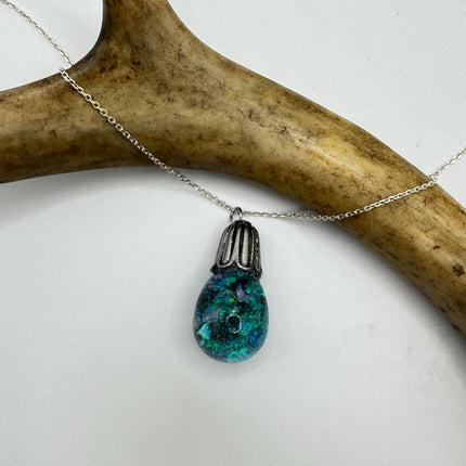 Vintage Blue Fire Floating Opal Necklace Sterling Silver