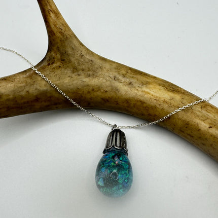 Vintage Blue Fire Floating Opal Necklace Sterling Silver