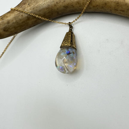 Vintage White Fire Floating Opal Necklace Gold Filled