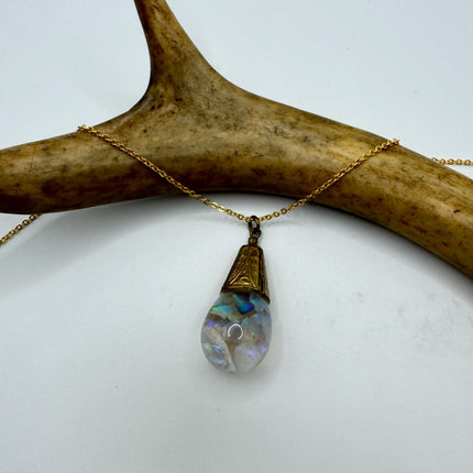 Vintage White Fire Floating Opal Necklace Gold Filled