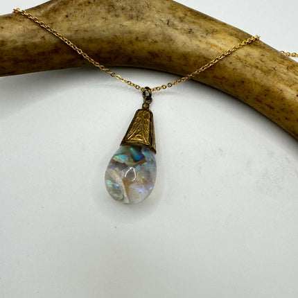 Vintage White Fire Floating Opal Necklace Gold Filled