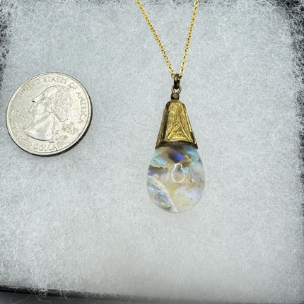 Vintage White Fire Floating Opal Necklace Gold Filled