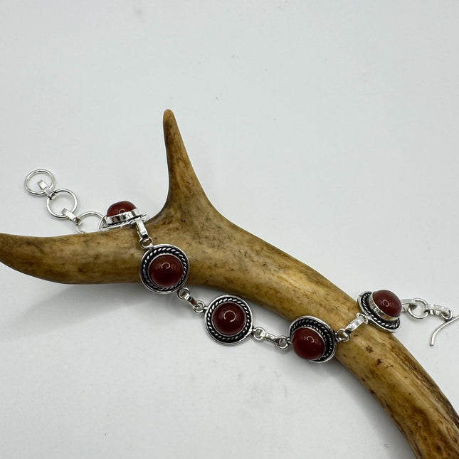 Vintage Red Carnelian Silver Toggle Bracelet Silver Bronze