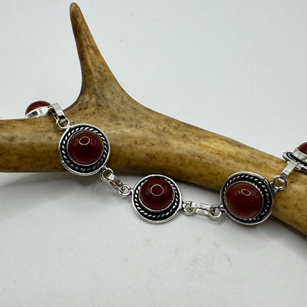 Vintage Red Carnelian Silver Toggle Bracelet Silver Bronze