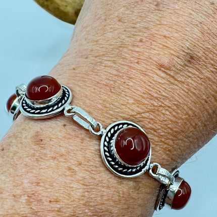 Vintage Red Carnelian Silver Toggle Bracelet Silver Bronze
