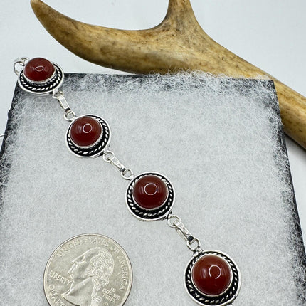 Vintage Red Carnelian Silver Toggle Bracelet Silver Bronze