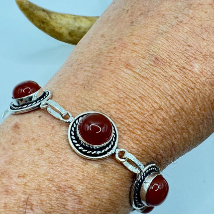 Vintage Red Carnelian Silver Toggle Bracelet Silver Bronze