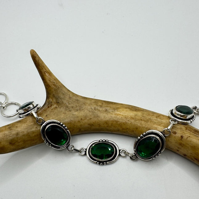 Vintage Green Glass Silver Toggle Bracelet Silver Bronze