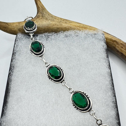 Vintage Green Glass Silver Toggle Bracelet Silver Bronze