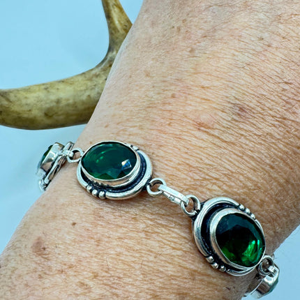 Vintage Green Glass Silver Toggle Bracelet Silver Bronze