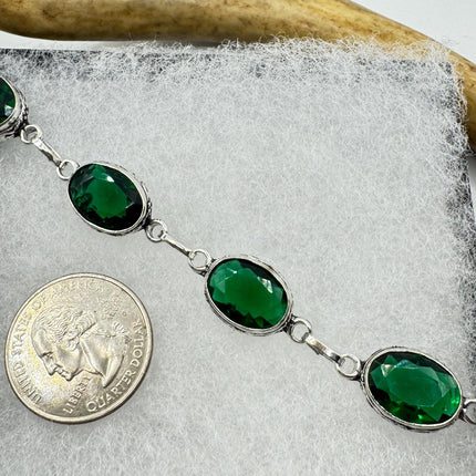 Vintage Green Glass Silver Toggle Bracelet Silver Bronze