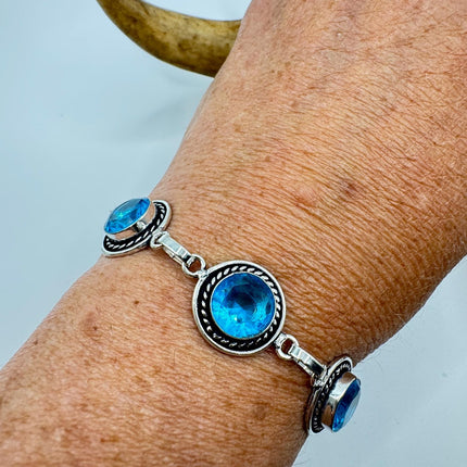 Vintage Blue Glass Silver Toggle Bracelet Silver Bronze