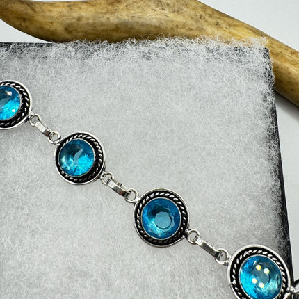 Vintage Blue Glass Silver Toggle Bracelet Silver Bronze