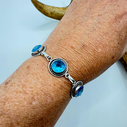 Vintage Blue Glass Silver Toggle Bracelet Silver Bronze