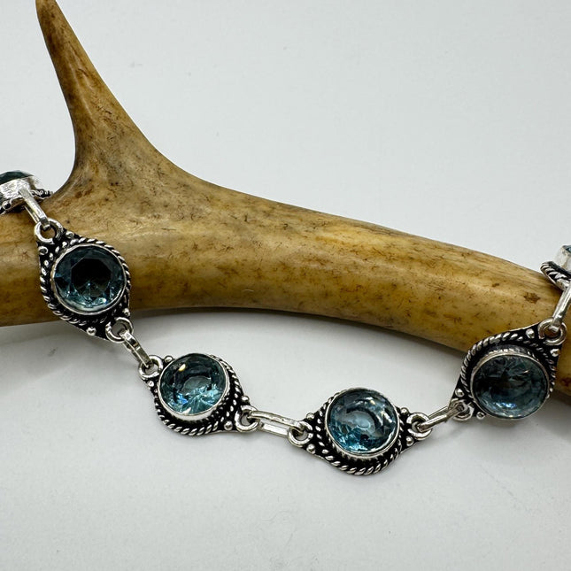 Vintage Blue Glass Silver Toggle Bracelet Silver Bronze