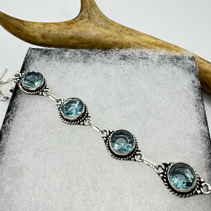 Vintage Blue Glass Silver Toggle Bracelet Silver Bronze