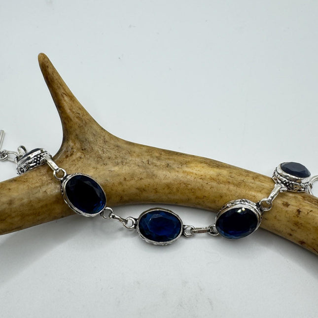 Vintage colbalt Blue Glass Silver Toggle Bracelet Silver Bronze