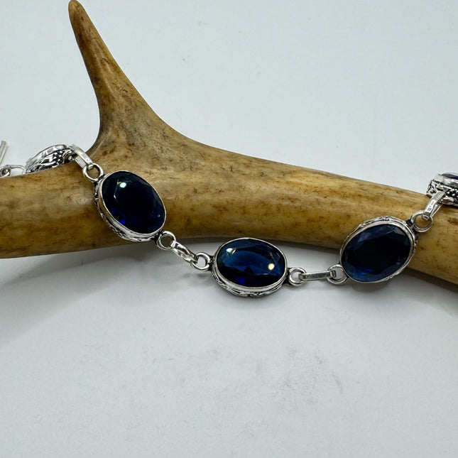 Vintage colbalt Blue Glass Silver Toggle Bracelet Silver Bronze