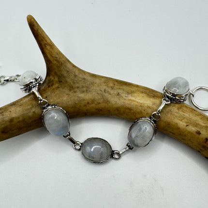 Vintage Rainbow Moonstone Toggle Bracelet Silver Bronze