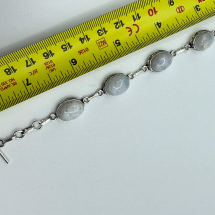Vintage Rainbow Moonstone Toggle Bracelet Silver Bronze