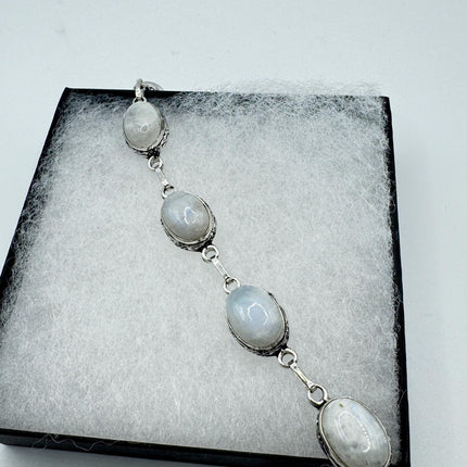Vintage Rainbow Moonstone Toggle Bracelet Silver Bronze