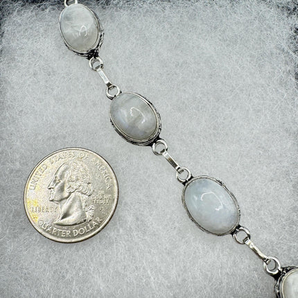 Vintage Rainbow Moonstone Toggle Bracelet Silver Bronze