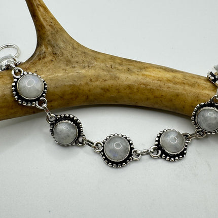 Vintage Rainbow Moonstone Toggle Bracelet Silver Bronze