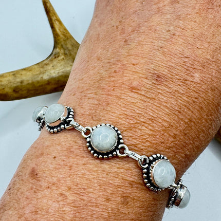 Vintage Rainbow Moonstone Toggle Bracelet Silver Bronze