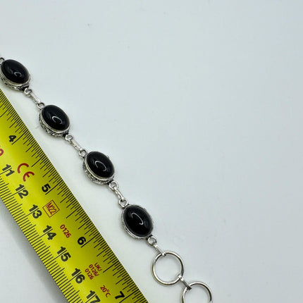 Vintage Black Onyx Toggle Bracelet Silver Bronze