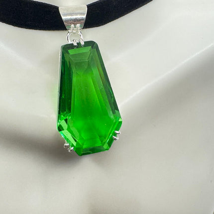 Vintage Emerald Green Glass Silver Boho Statement Necklace