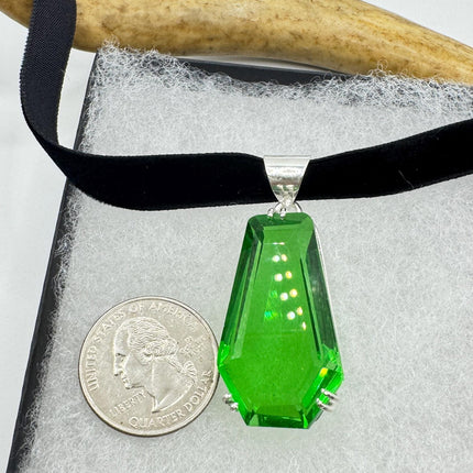Vintage Emerald Green Glass Silver Boho Statement Necklace