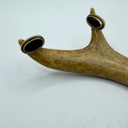 Vintage Black Onyx Screw Clip-On Earrings: Gold Filled Swirl Deco