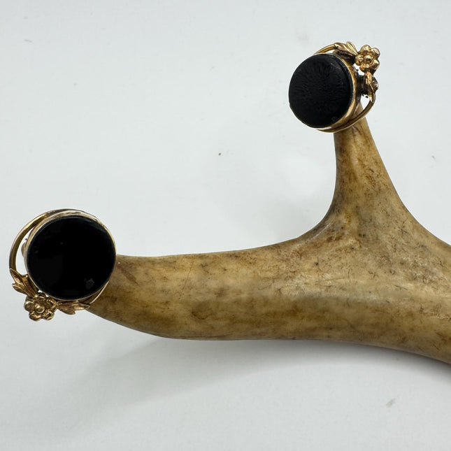 Vintage Black Onyx Screw Clip-On Earrings: Gold Filled Swirl Deco