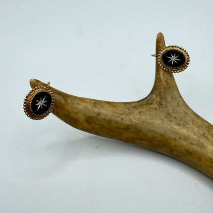 Vintage Black Onyx Screw Clip-On Earrings: Gold Filled Swirl Deco