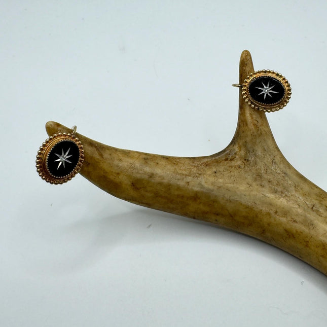 Vintage Black Onyx Screw Clip-On Earrings: Gold Filled Swirl Deco
