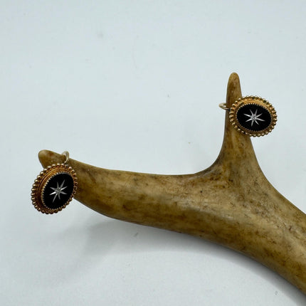 Vintage Black Onyx Screw Clip-On Earrings: Gold Filled Swirl Deco