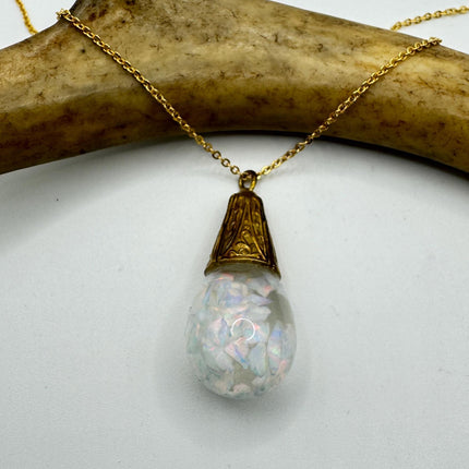 Vintage White Fire Floating Opal Necklace Gold Filled