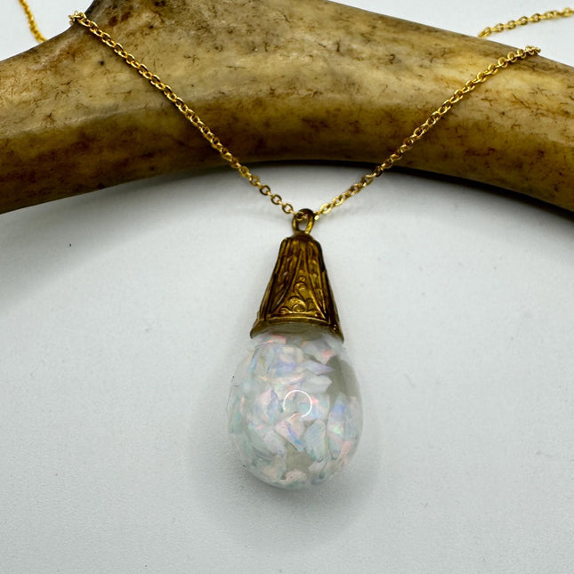 Vintage White Fire Floating Opal Necklace Gold Filled