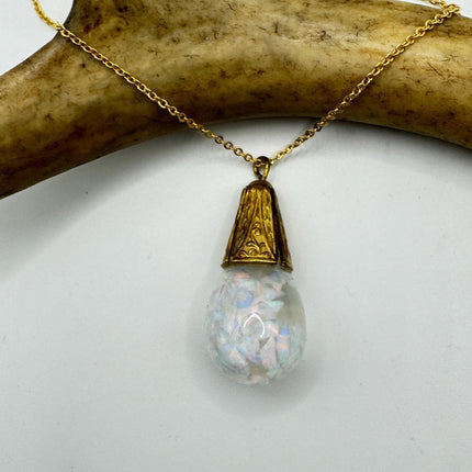 Vintage White Fire Floating Opal Necklace Gold Filled