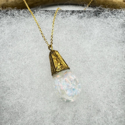 Vintage White Fire Floating Opal Necklace Gold Filled