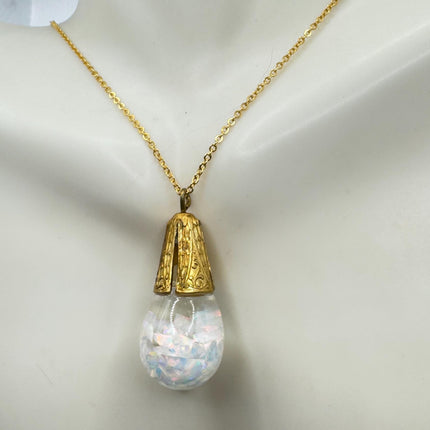 Vintage White Fire Floating Opal Necklace Gold Filled