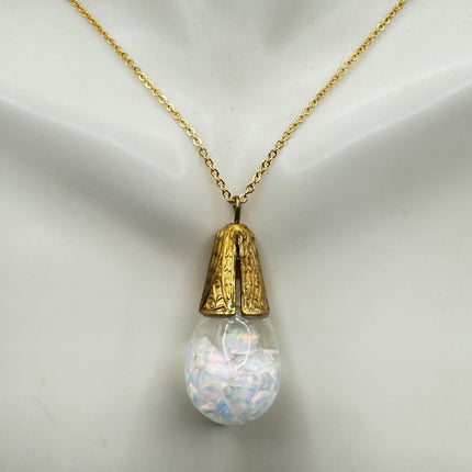 Vintage White Fire Floating Opal Necklace Gold Filled