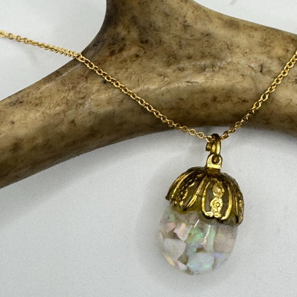 Vintage White Fire Floating Opal Necklace Gold Filled