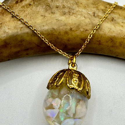 Vintage White Fire Floating Opal Necklace Gold Filled