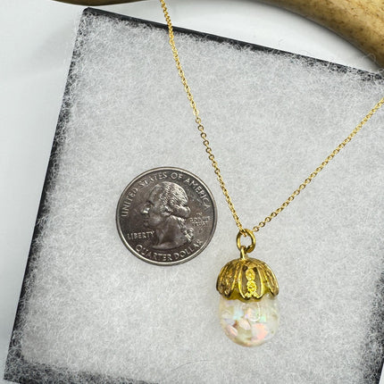 Vintage White Fire Floating Opal Necklace Gold Filled