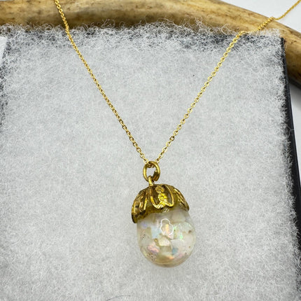 Vintage White Fire Floating Opal Necklace Gold Filled